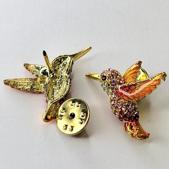 Hummingbird Brooch Pin Orange Rhinestone Hummingbird Pin Glitter Small Brooch - Picture 2 of 11
